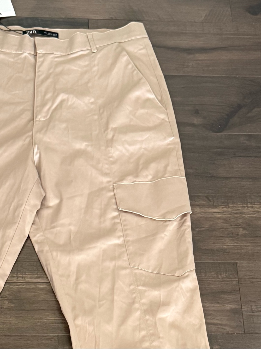 ZARA High Waist Satin Cargo Jogger Pants Tan Women’s L NWT - Picture 6 of 9